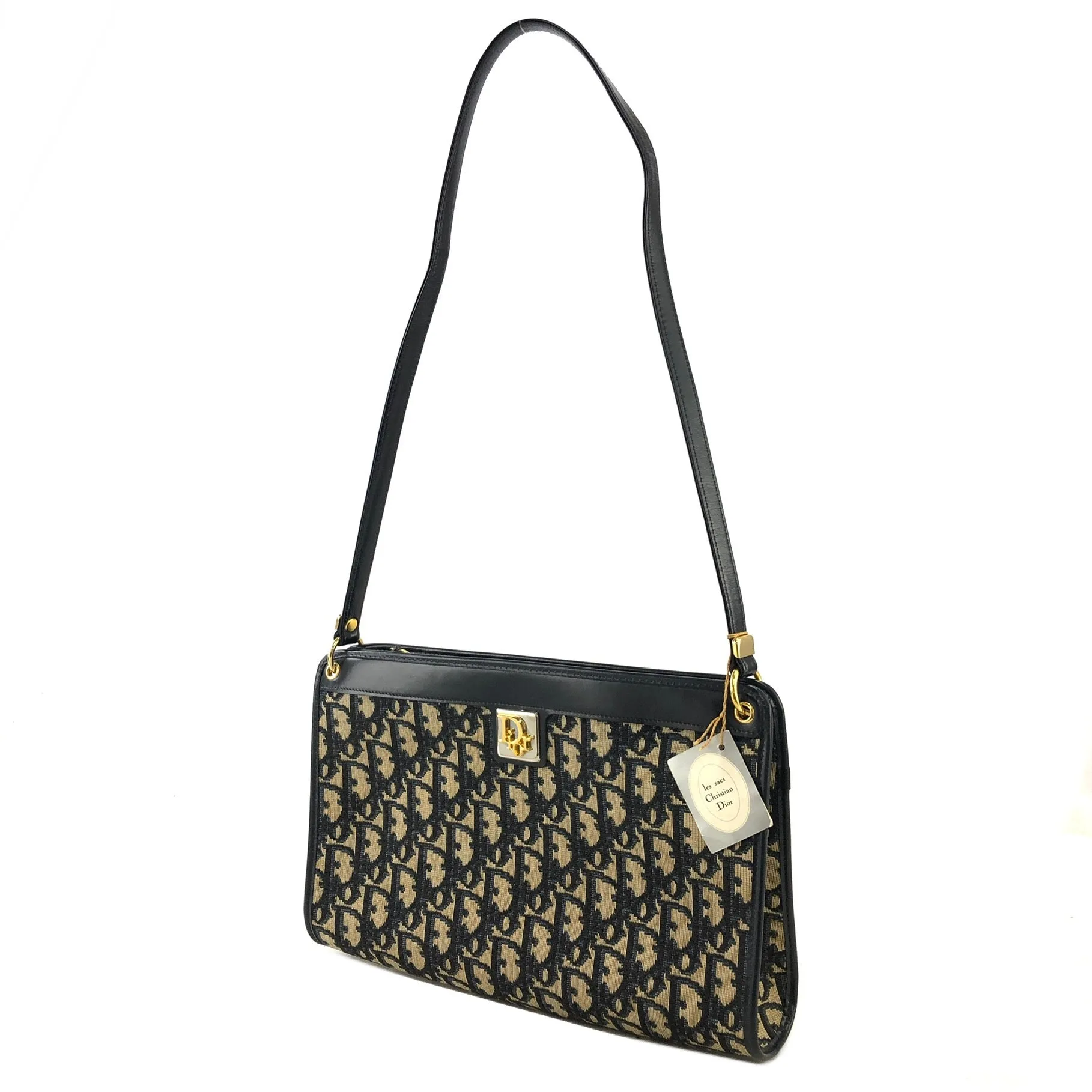 Christian Dior Trotter Logo Jacquard Leather Shoulder bag Navy Vintage i2dwx3