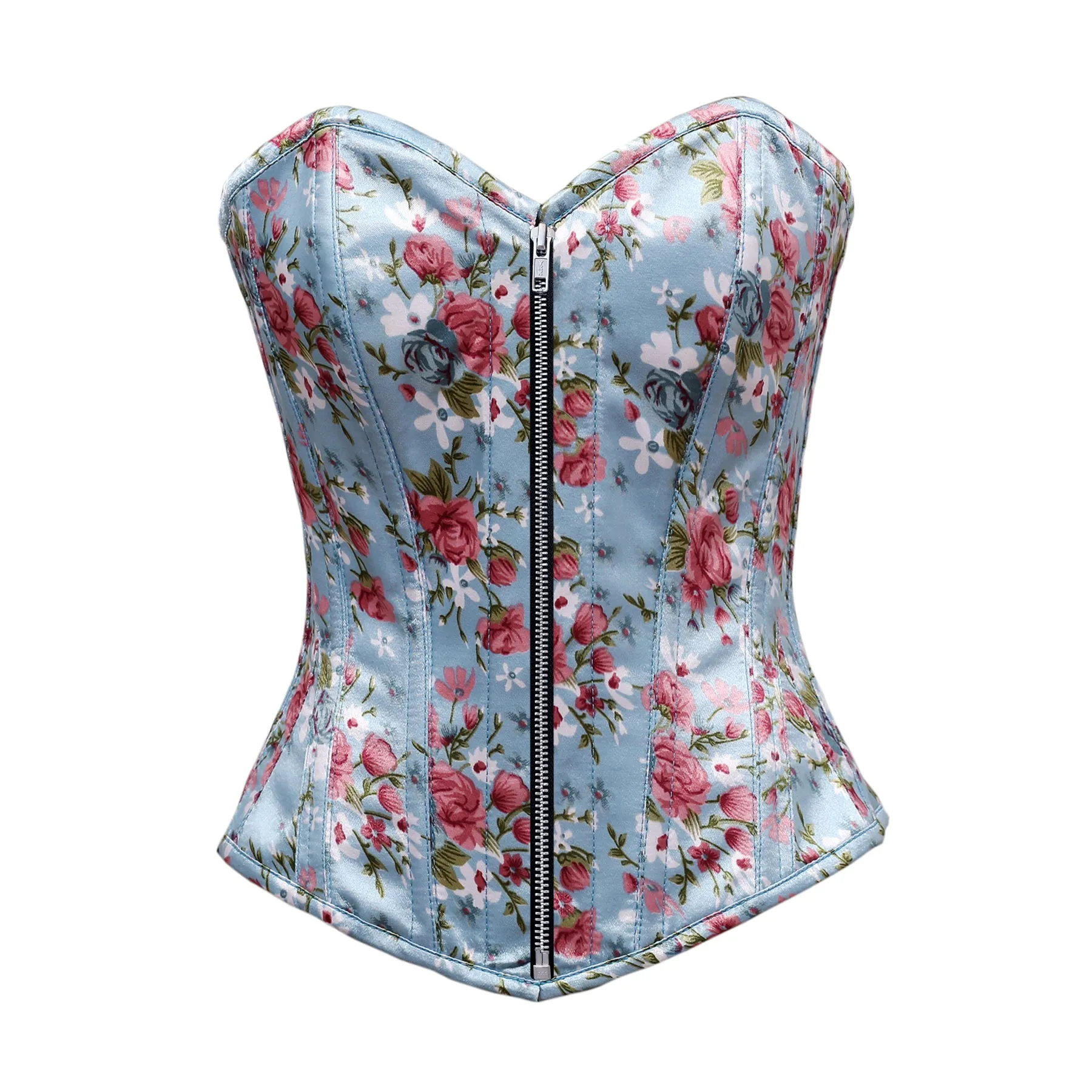 Laurent Floral Print Satin Overbust Corset