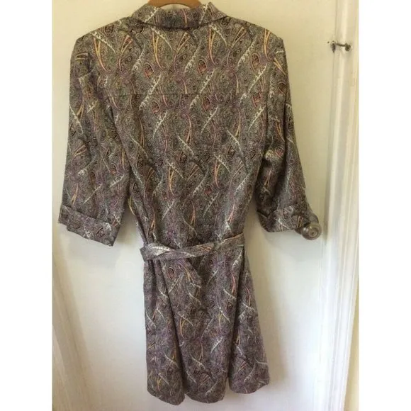 Vintage WRAP-STYLE PAISLEY Robe  loungewear coatdress lined cuffed sleeves silky
